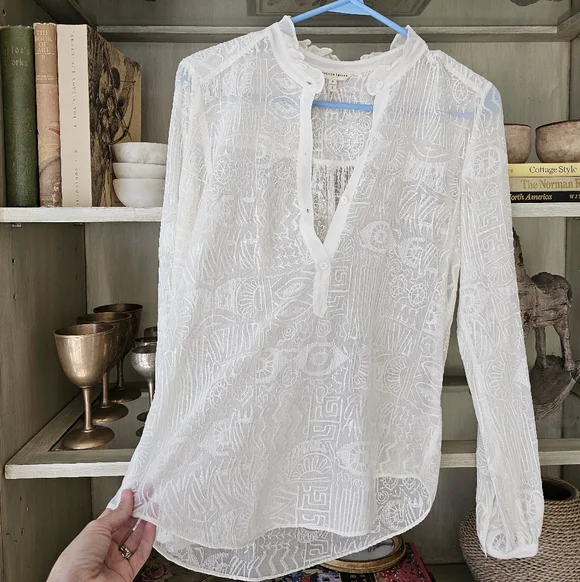 Rebecca Taylor Silk Aztec Embroidered Blouse - Picture 6 of 8